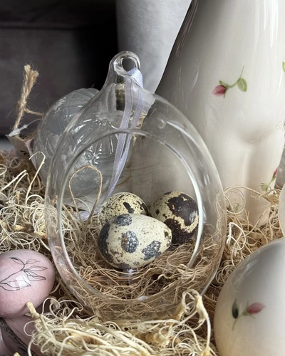 Nyitott üveg tojás, fészekkel